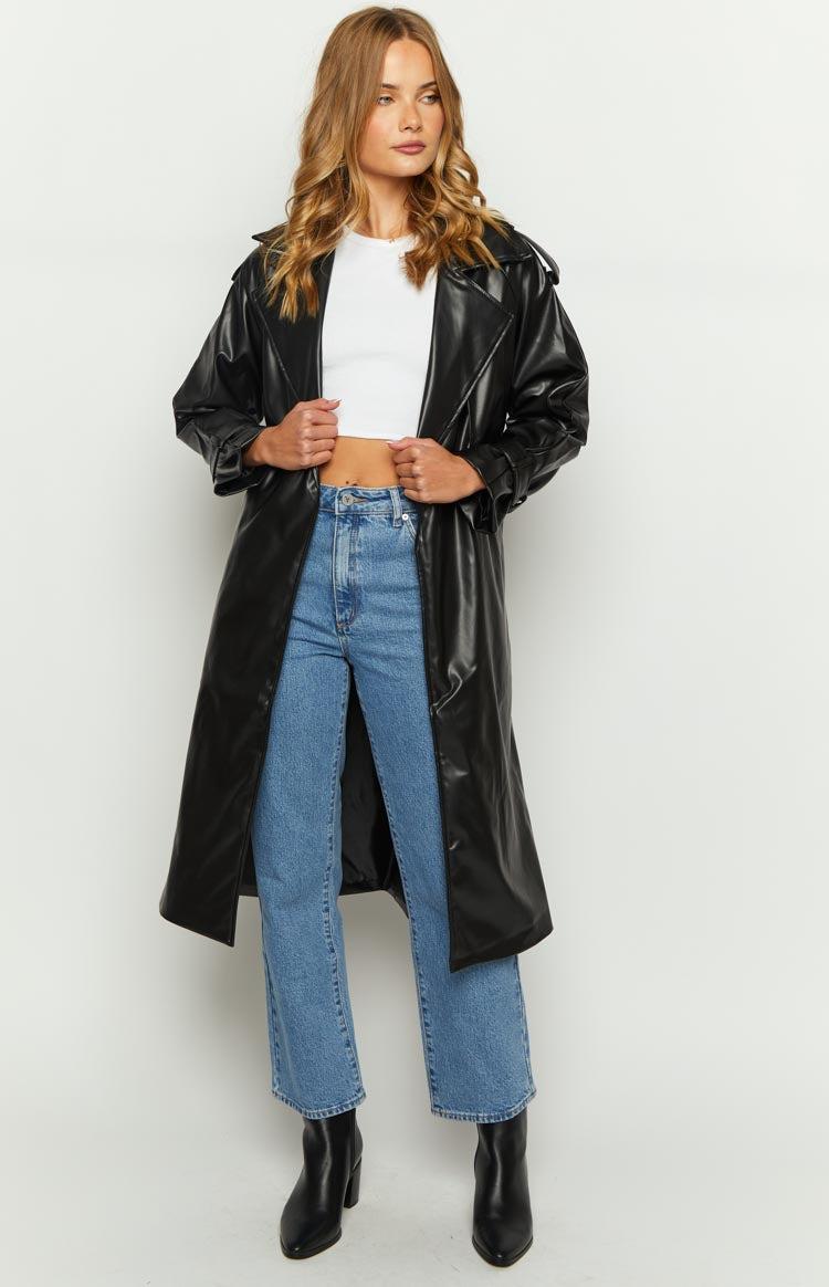 Midnight Mirage Black PU Trench Product Image