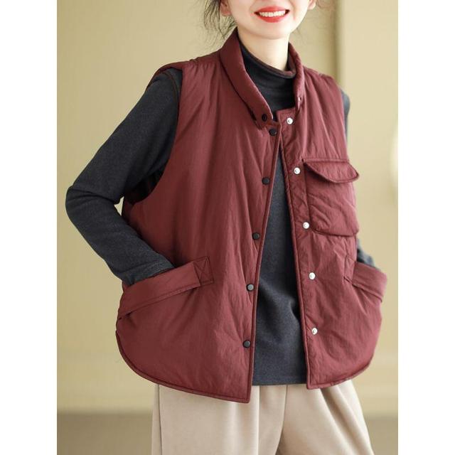 Stand Collar Plain Puffer Vest Product Image