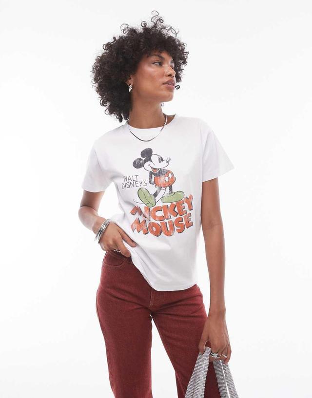 Topshop license Disney Mickey Mouse shrunken tee in ecru Product Image