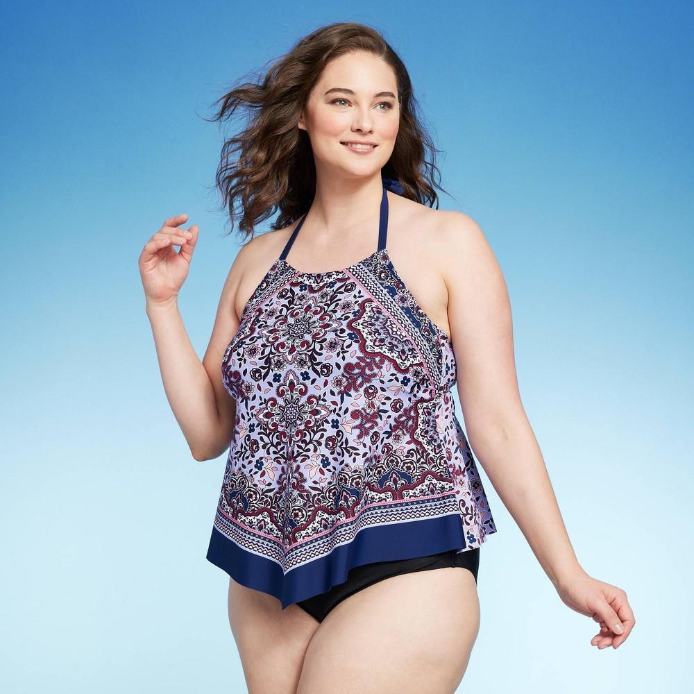 Womens Plus Size Halter Cinch Tankini Top - Kona Sol Multi Floral 1X Product Image