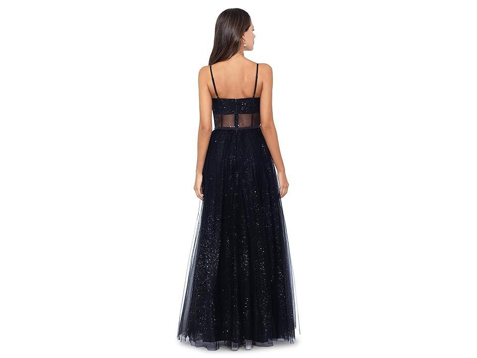 Betsy & Adam Long Glitter Mesh Ballgown Women's Dress Product Image