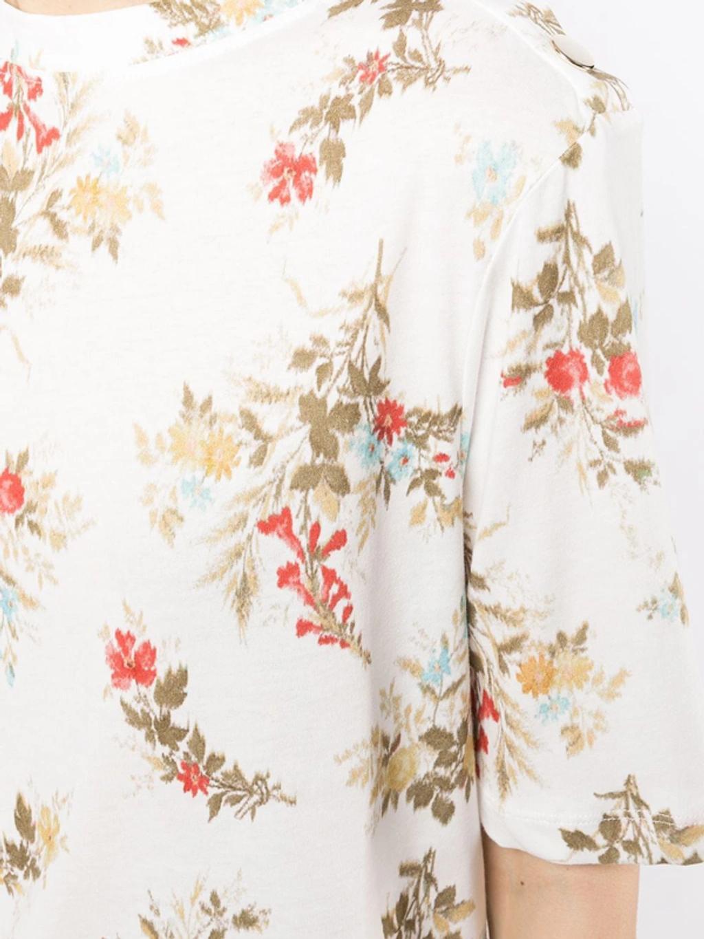 Sofia Floral-print Cotton-jersey T-shirt In Ivory Olive Product Image