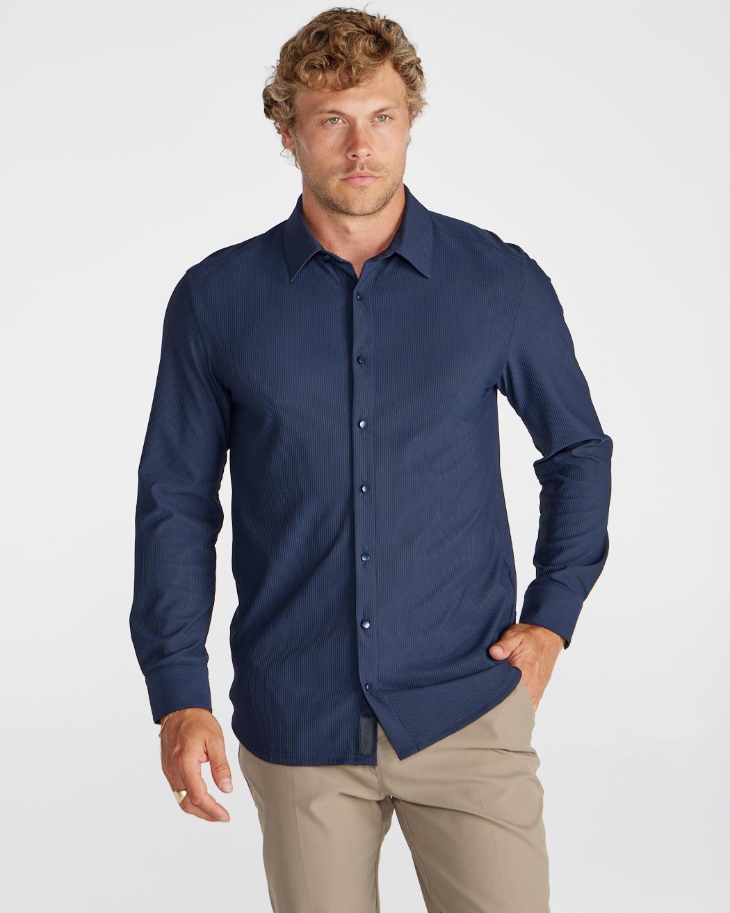 Ribbed+ Long Sleeve Button Down Product Image