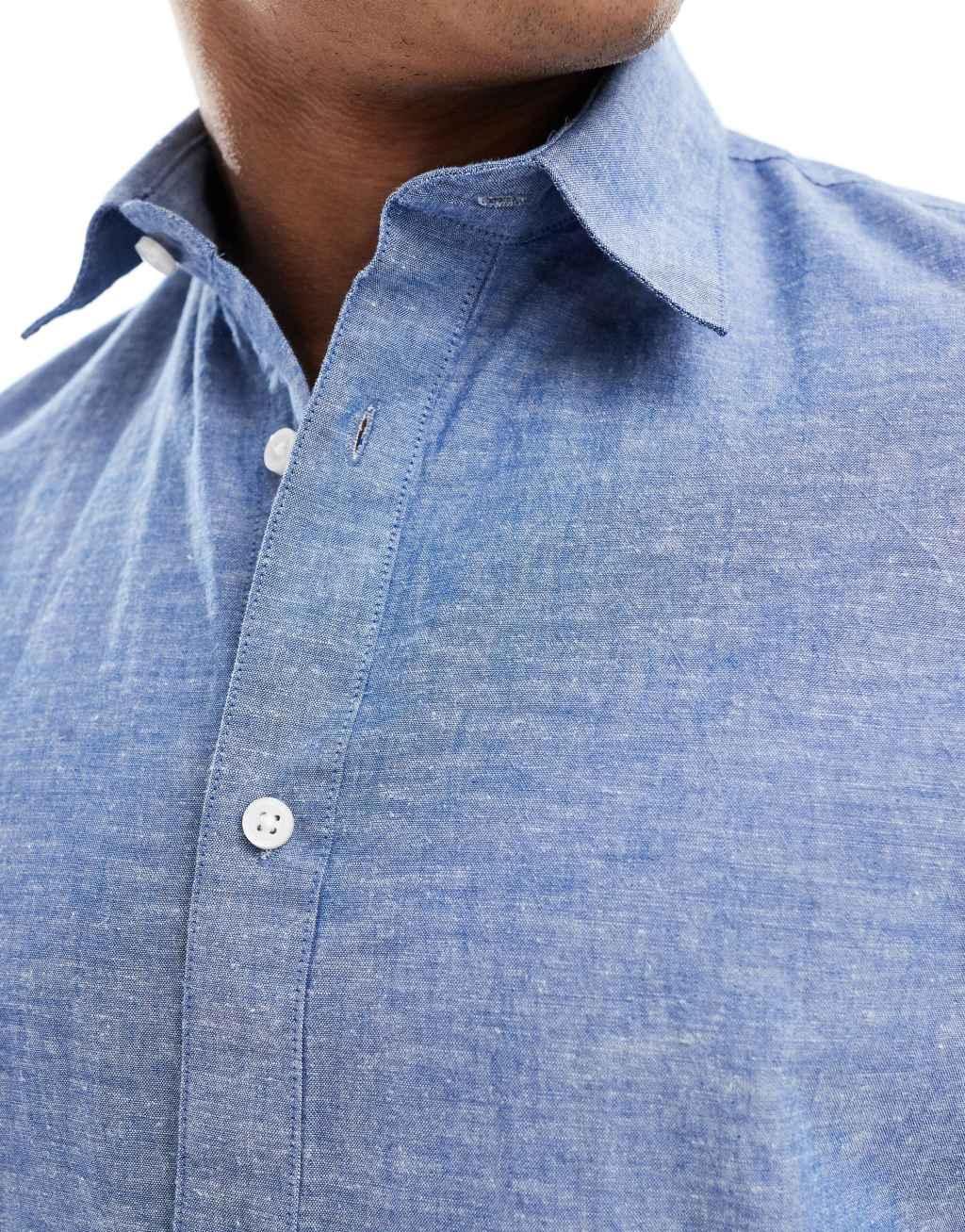 Selected Homme long sleeve linen mix shirt in blue Product Image