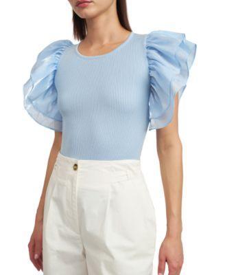 En Saison Womens Antoinette Flutter-Sleeve Bodysuit Product Image