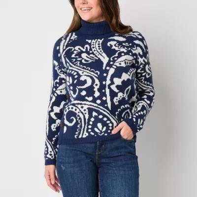 St. John's Bay Womens Long Sleeve Floral Pullover Sweater Product Image