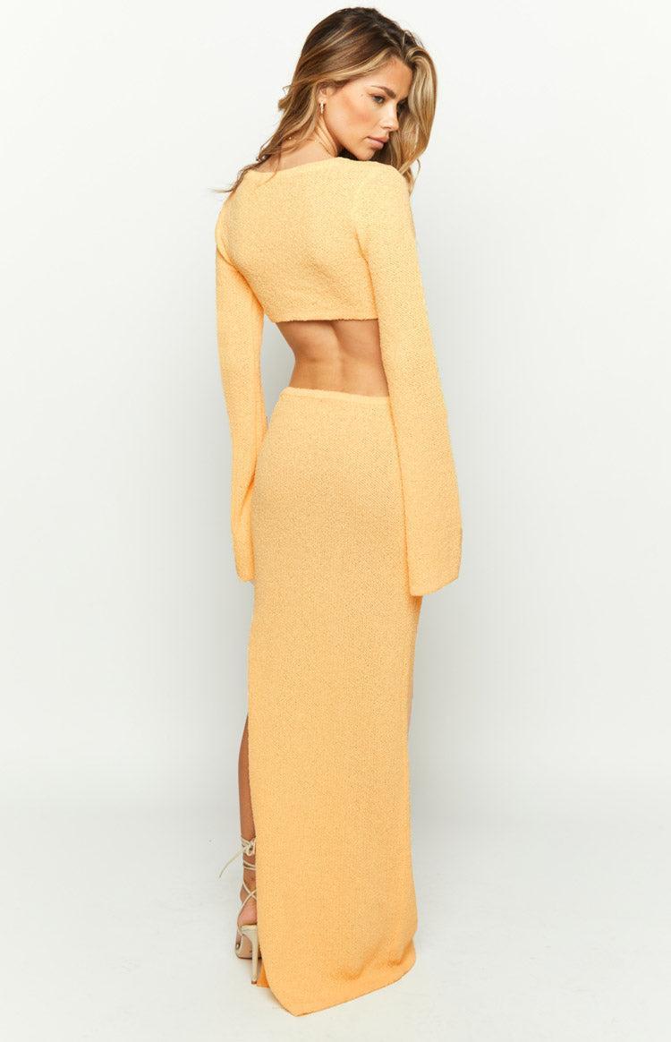 Arya Yellow Long Sleeve Knit Maxi Dress Product Image