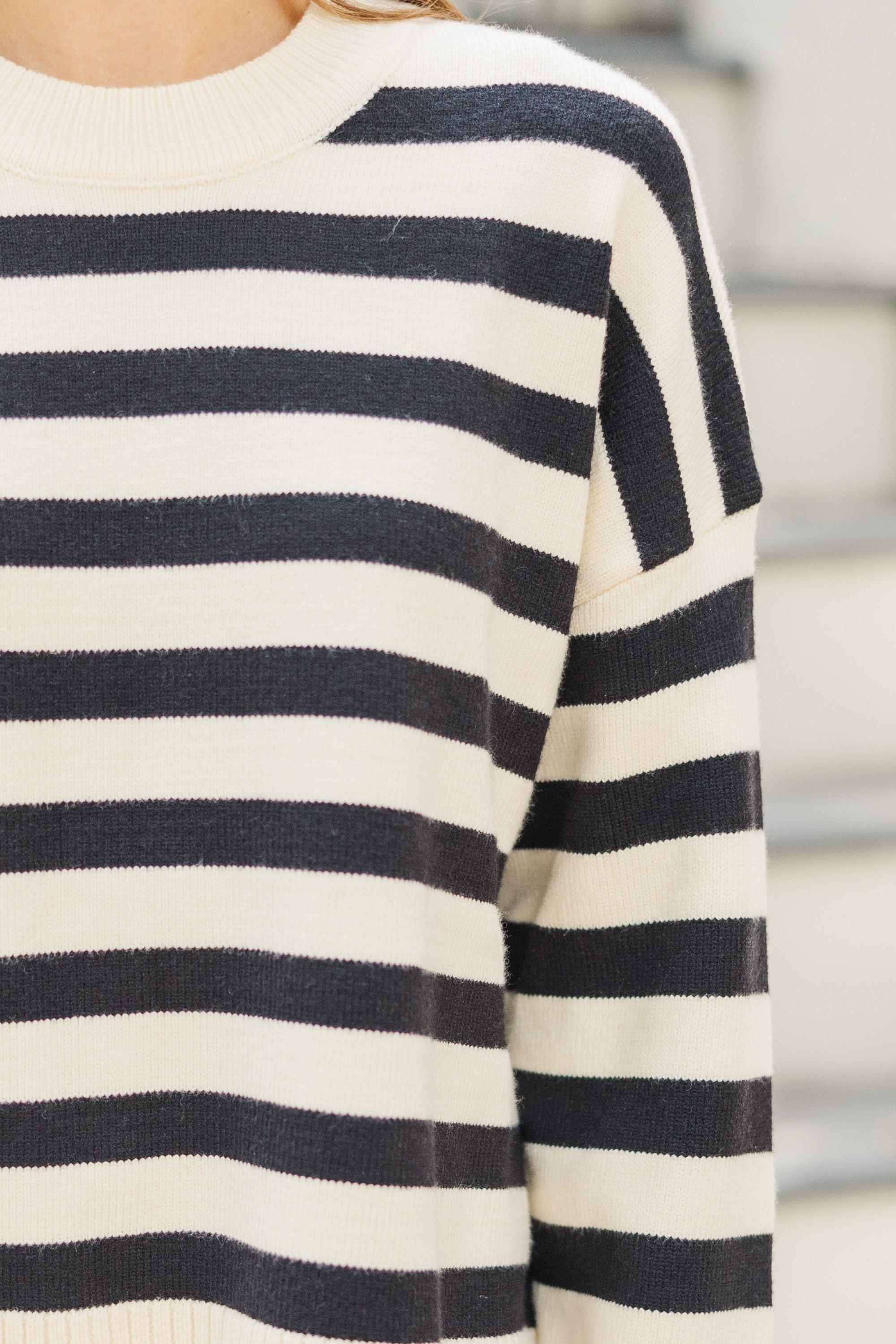 On The Way Up White & Black Striped Sweater Female Product Image