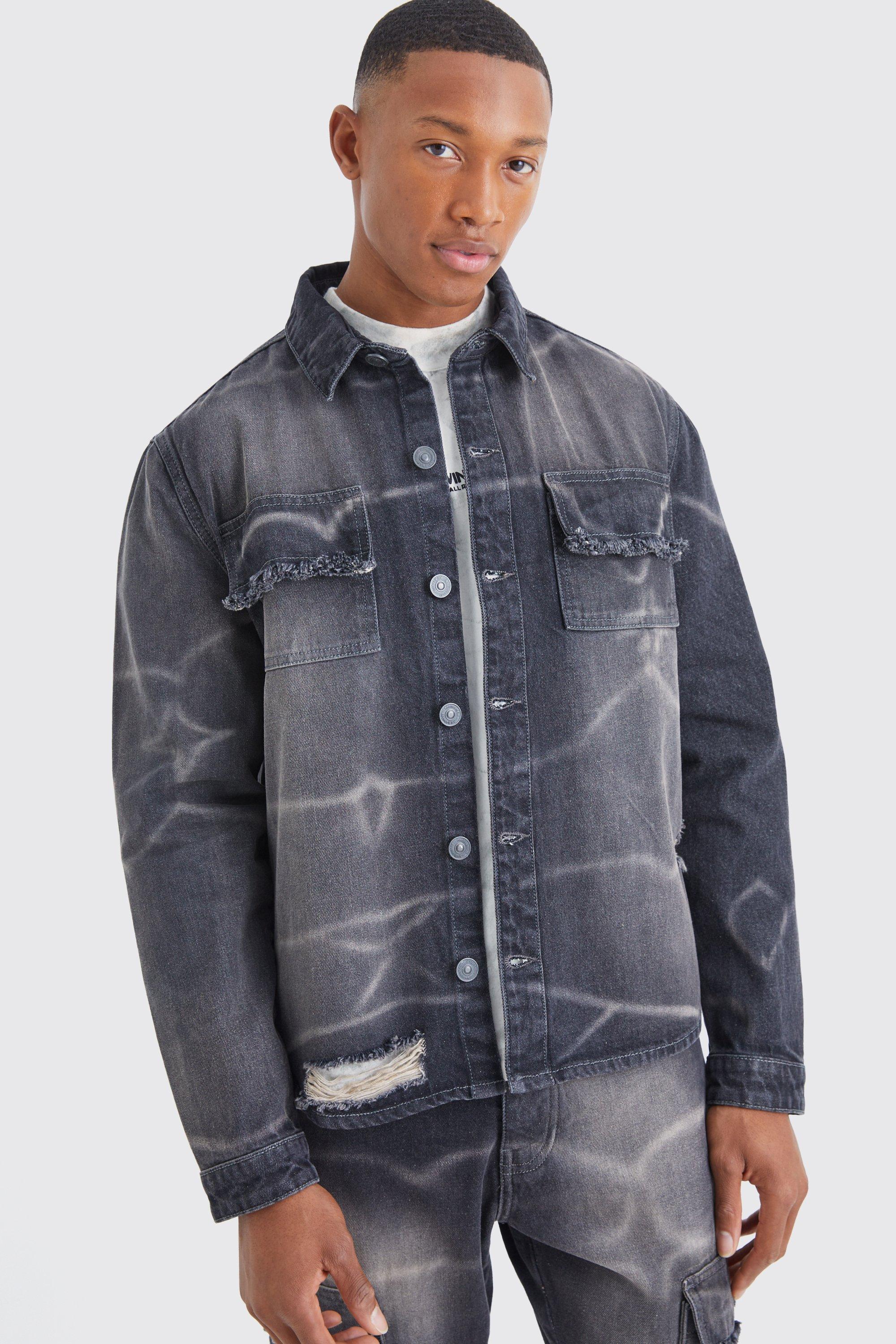 Oversized Overdyed Crinkled Denim Shirt | boohooMAN USA Product Image