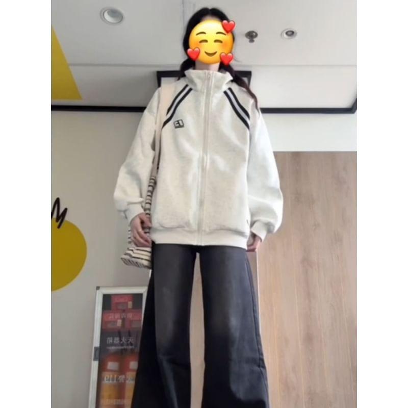 Striped Print Zip-Up Tracksuit Jacket Product Image