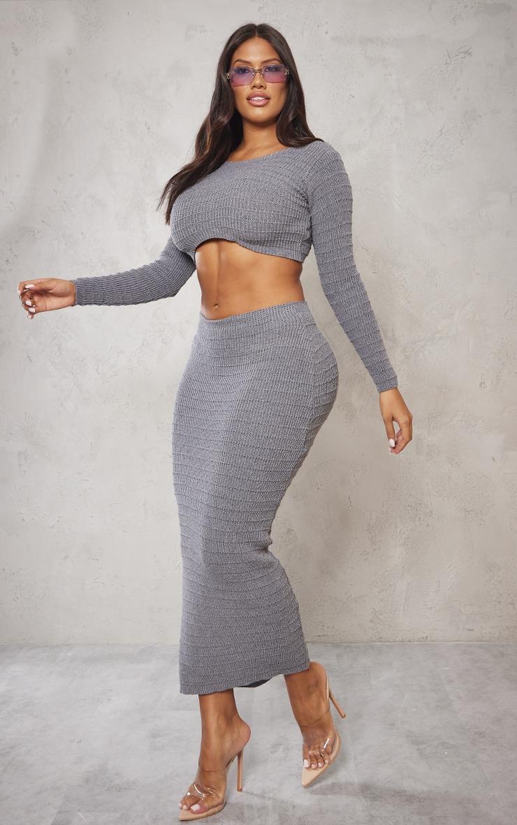 Shape Charcoal Grey Panelled Knit Crop Sweater Product Image