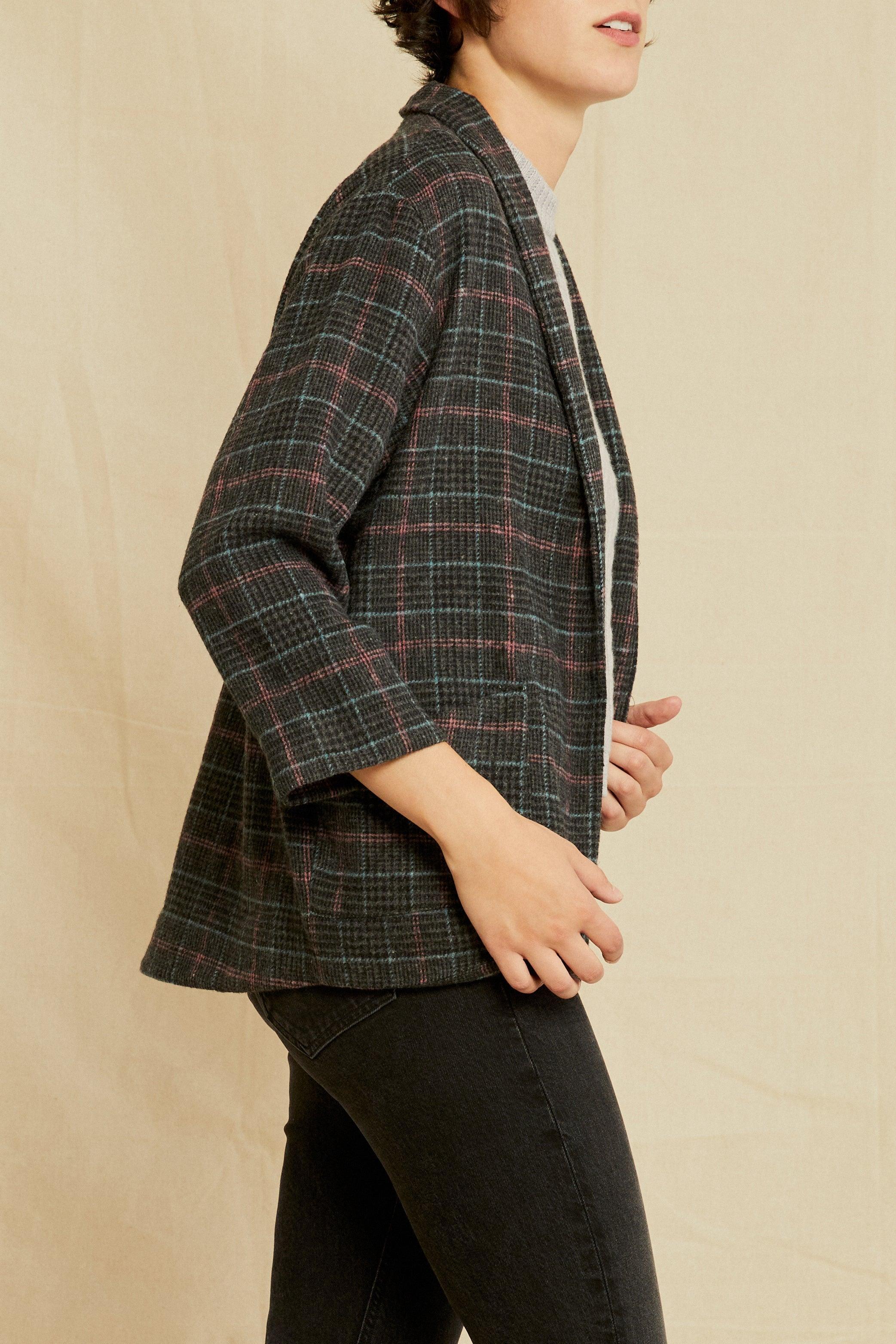 Viva Wool Jacket - Pink and Grey Plaid - ReAmour Female Product Image