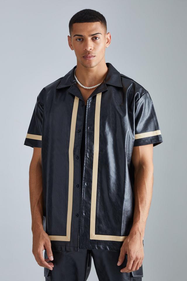 Short Sleeve Oversized Pu Border Shirt | boohooMAN USA Product Image