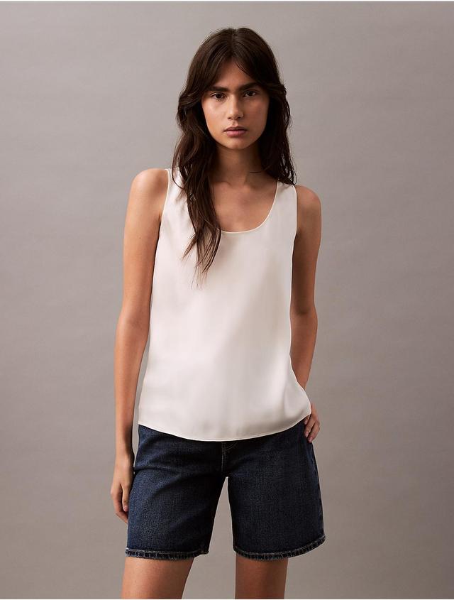 Calvin Klein Womens Viscose Satin Tank Top - White - 2 Product Image