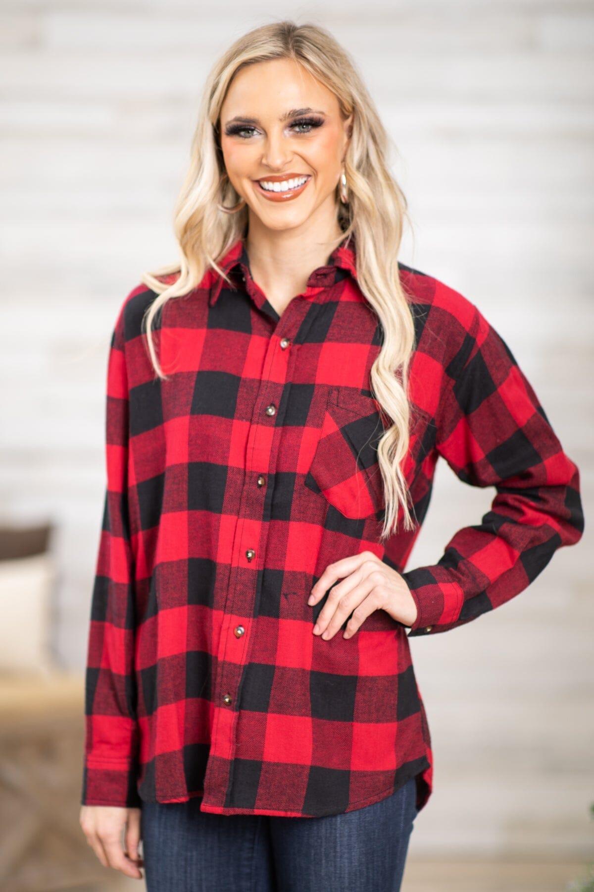 Red and Black Buffalo Plaid Button Up Top product image