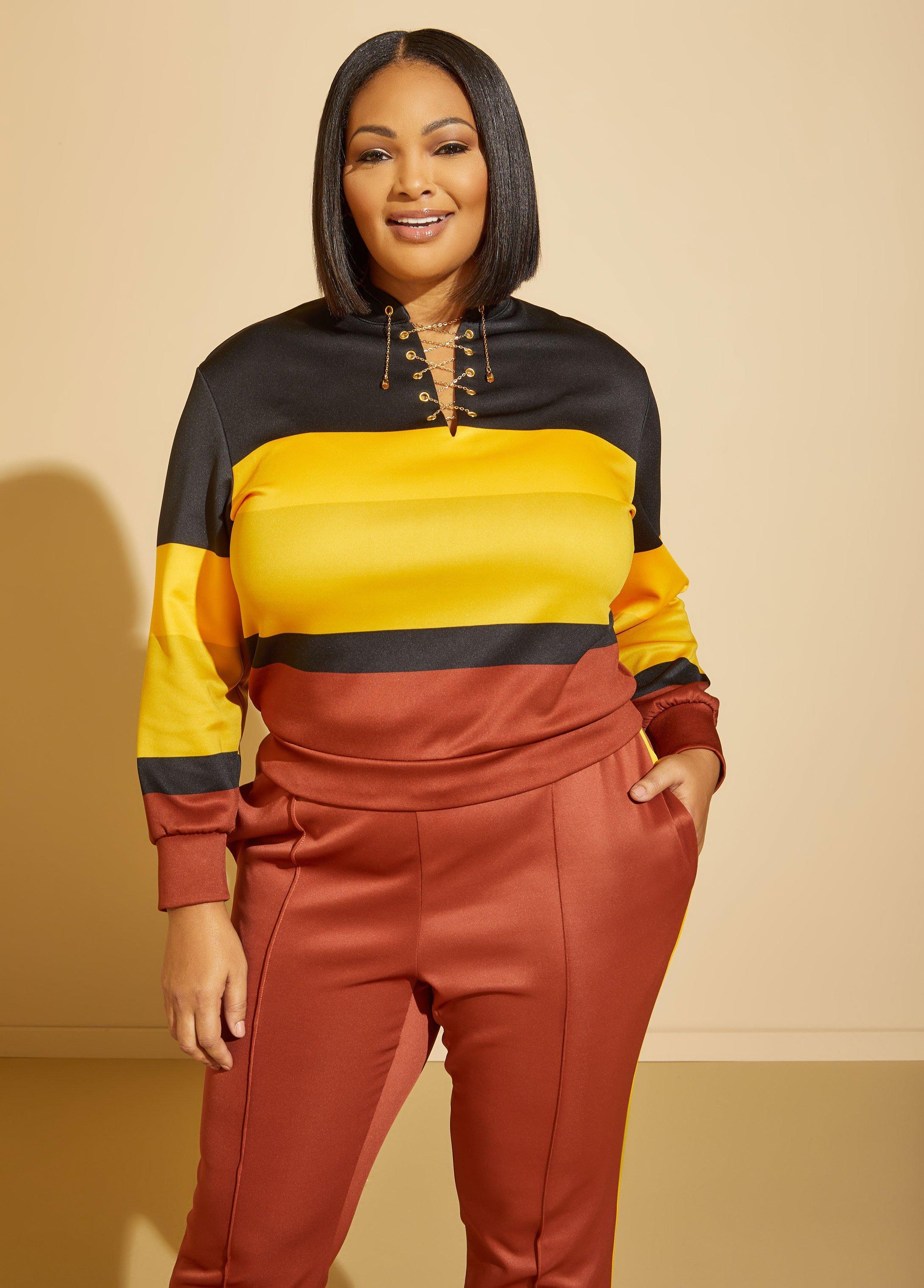 Plus Size Chain Embellished Striped Pullover Ashley Stewart product image