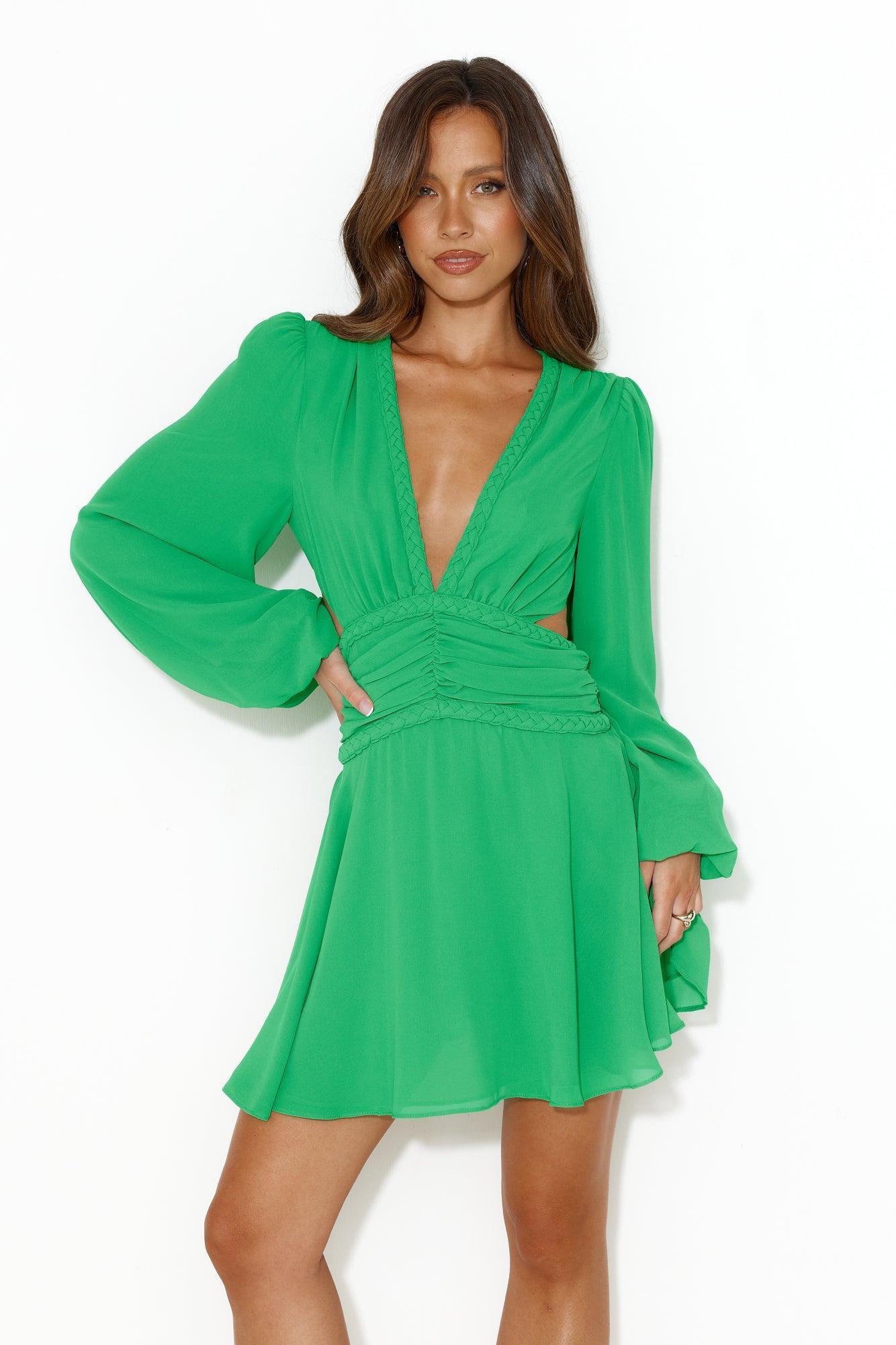 RUNAWAY Brady Long Sleeve Mini Dress Green Product Image