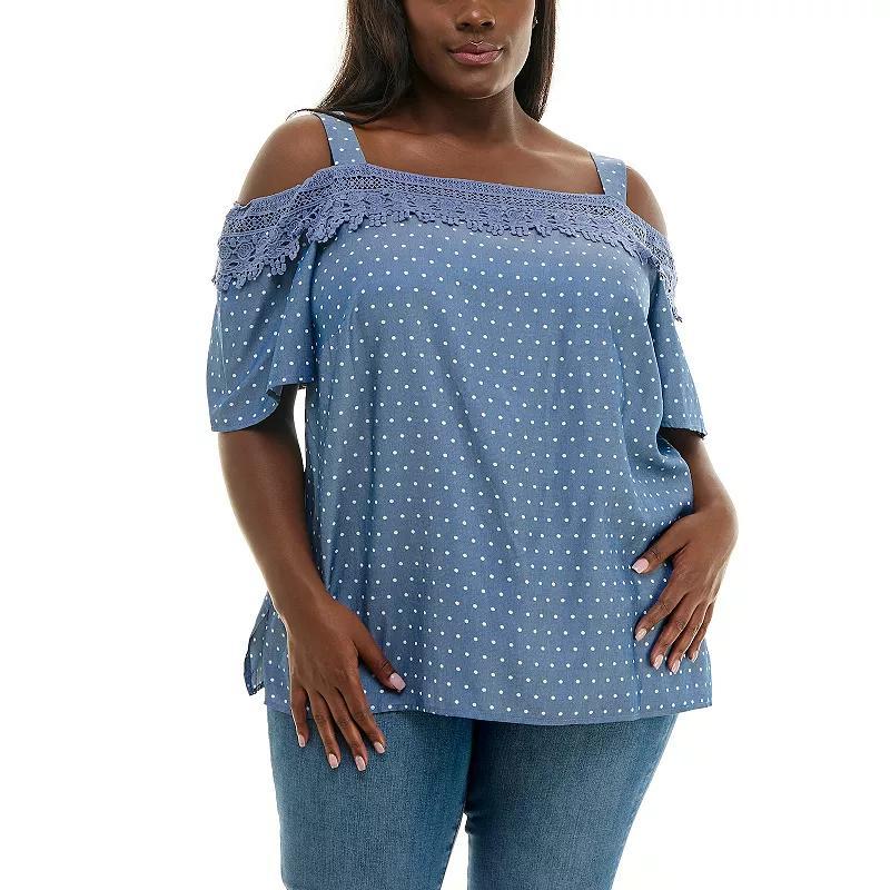 Plus Size Nina Leonard Cold Shoulder Crochet Top, Womens Product Image