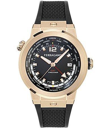 Salvatore Ferragamo Mens F-80 GMT Black Strap Watch Product Image