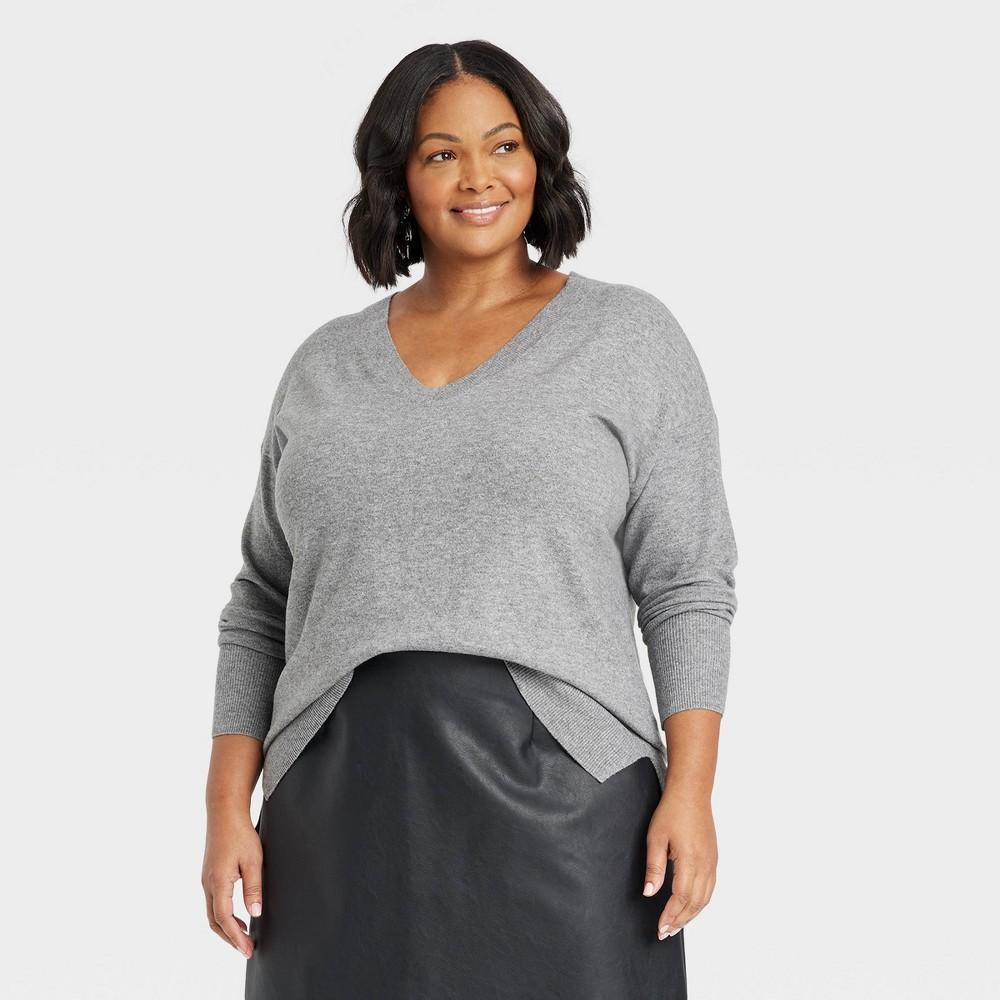 Womens V-Neck Tunic Pullover Sweater - Ava & Viv 2X Product Image