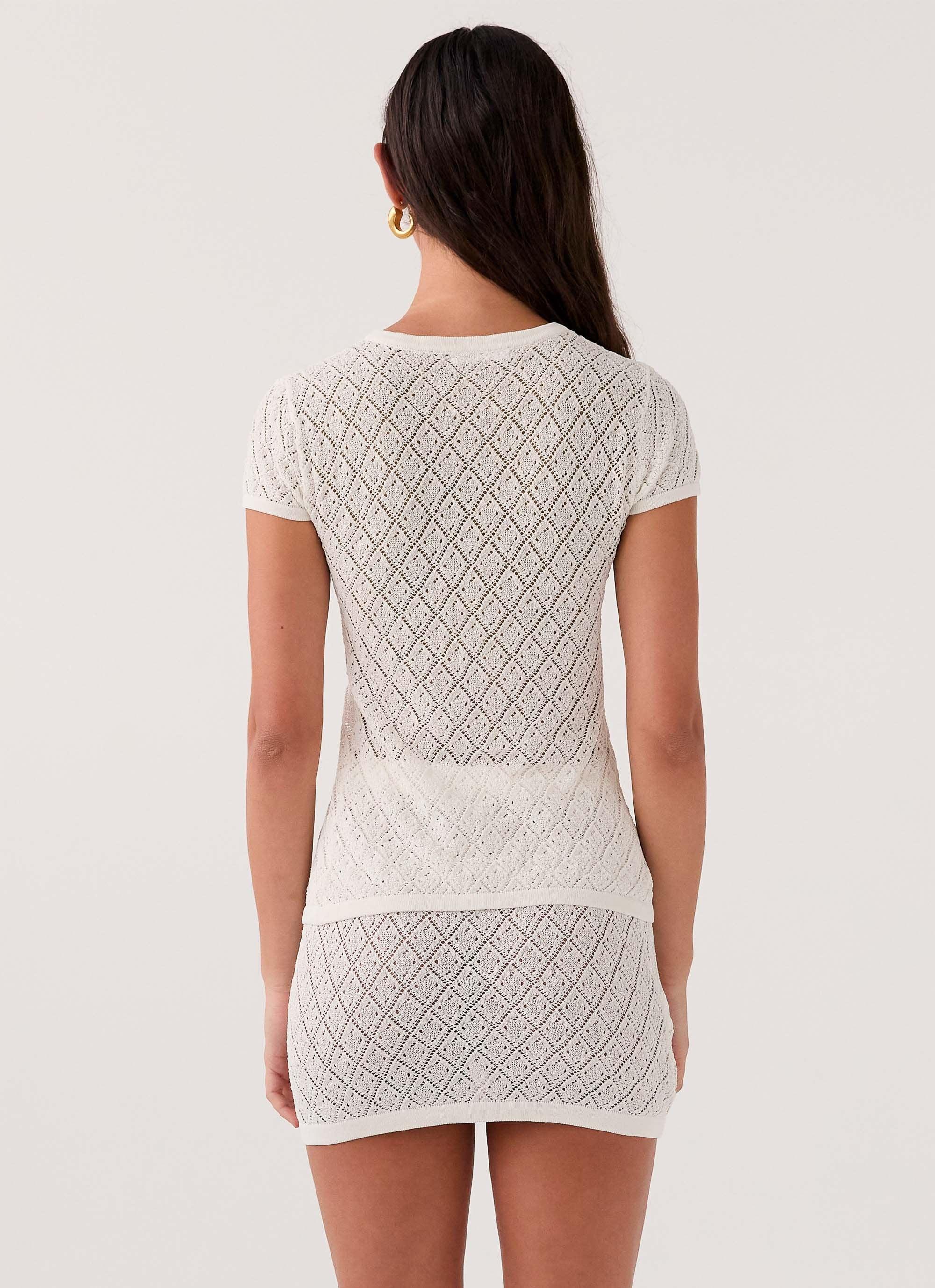 Prairie Petal Knit Mini Skirt - White Product Image