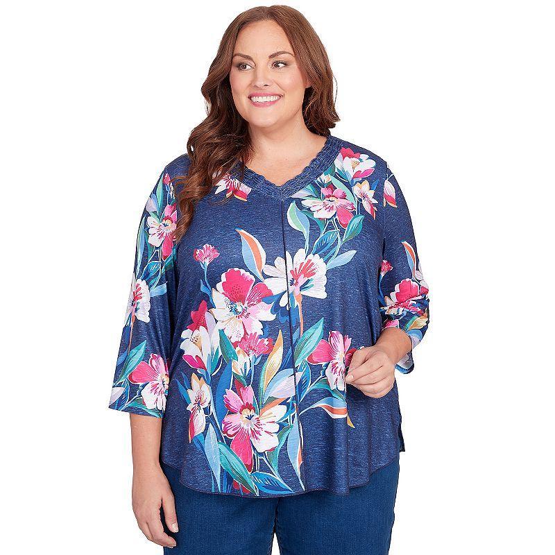 Alfred Dunner Plus Size In Full Bloom Placed Floral V-neck Top product image