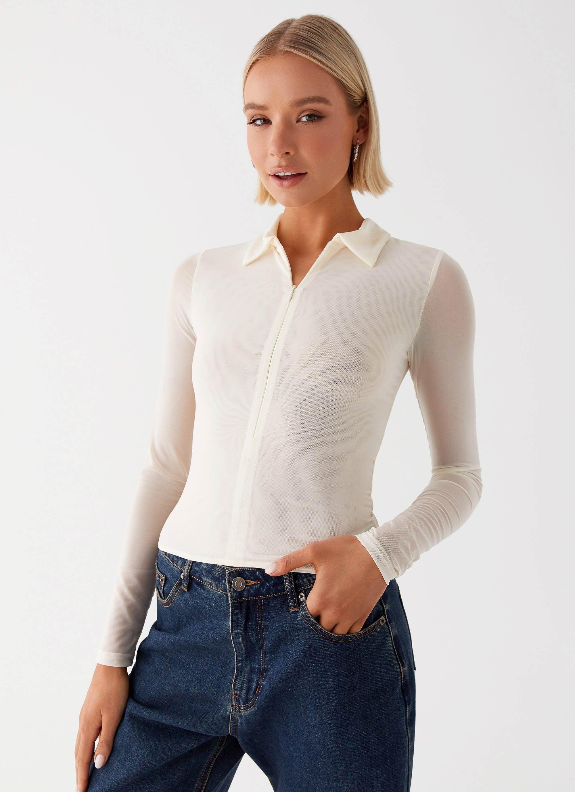 Lorna Zip Up Shirt - Ivory Product Image