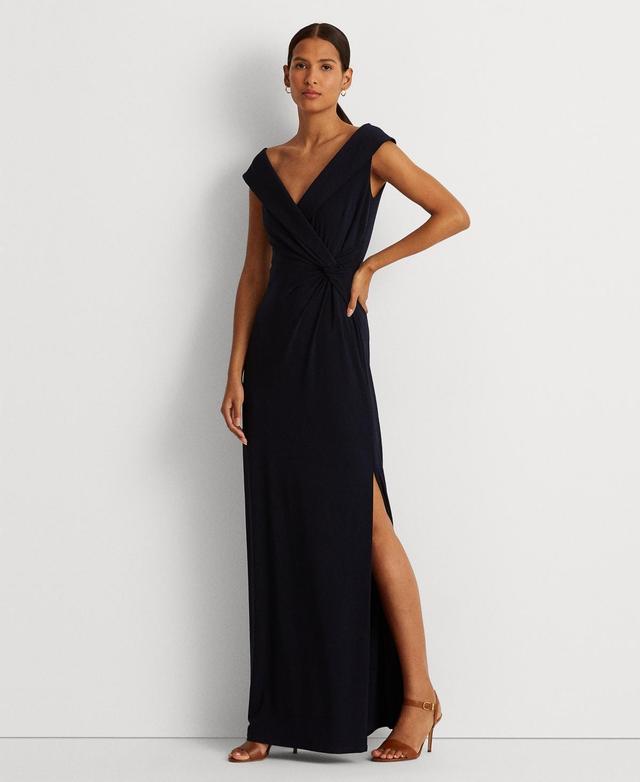 Lauren Ralph Lauren Portrait Collar Cap Sleeve Crepe Sheath Gown Product Image