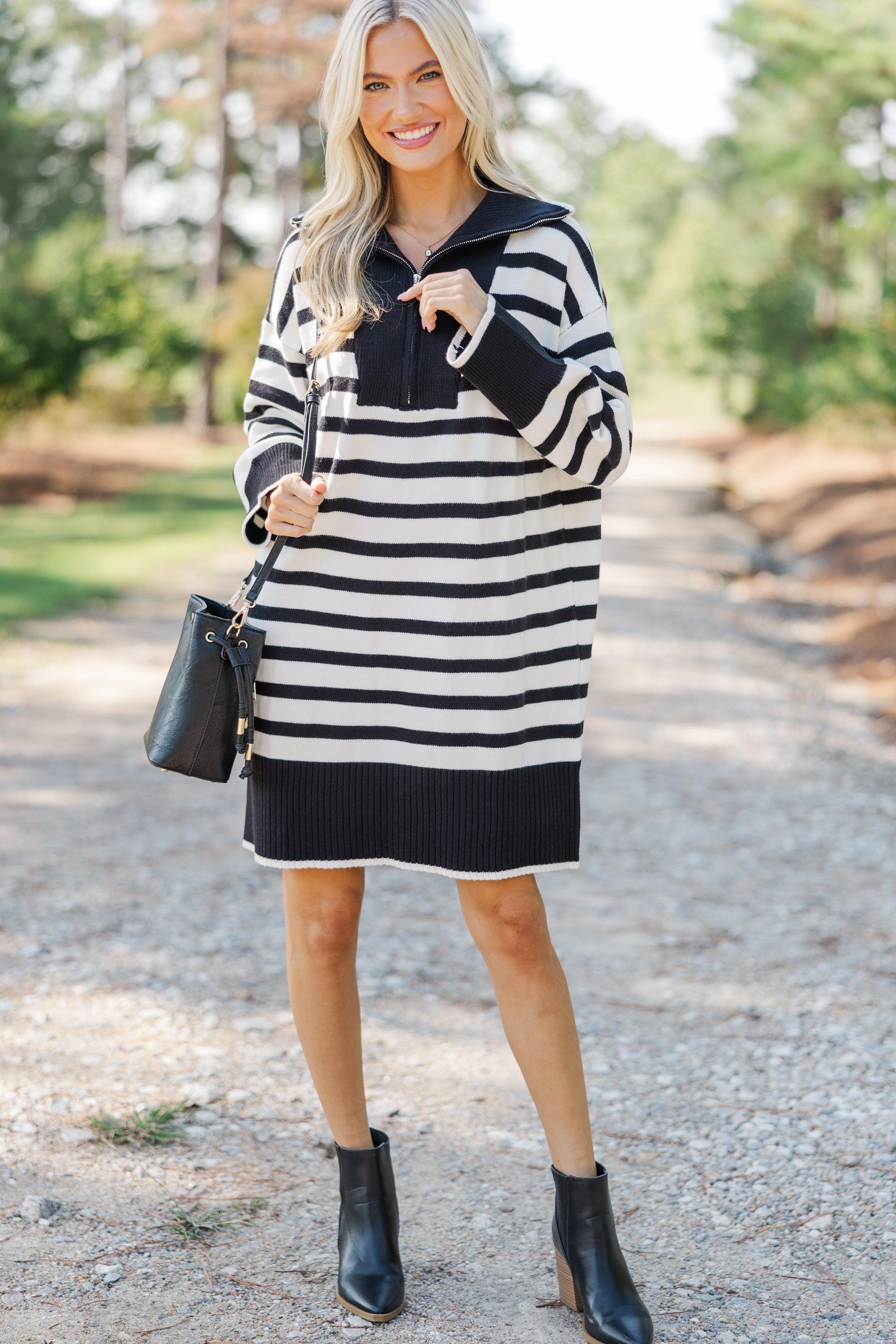 Listen To Me Black Striped Sweater Dress Product Image