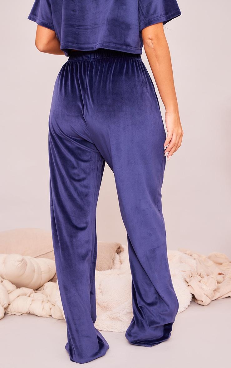 Dark Blue Velour Pajama Long Pants Product Image