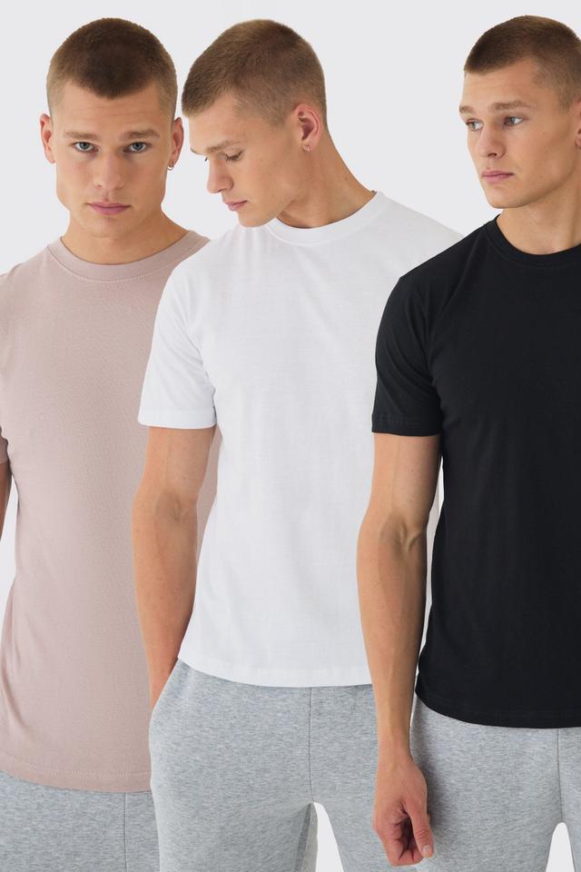 Mens Multi 3 Pack Slim Fit T-shirt, Multi Product Image