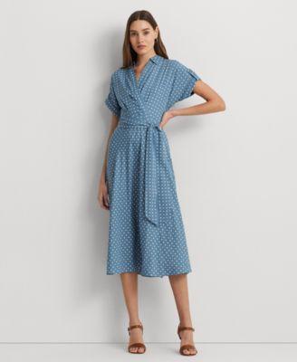 Lauren Ralph Lauren Womens Polka-Dot Belted Crepe Dress Product Image