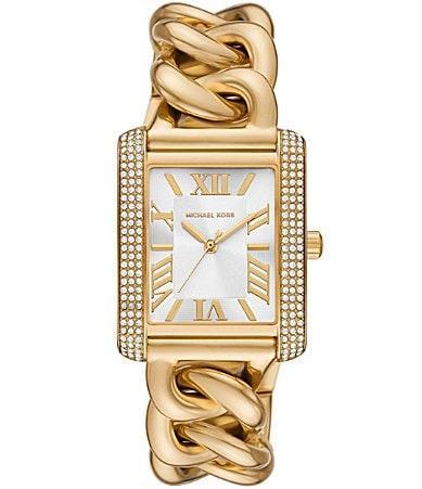 Michael Kors Womens Emery Three-Hand Gold-Tone Pave Curb Chain Bracelet Watch Product Image