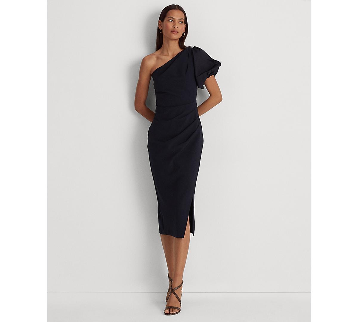 LAUREN Ralph Lauren One-Shoulder Crepe Cocktail Dress (Lauren Navy) Women's Clothing Product Image