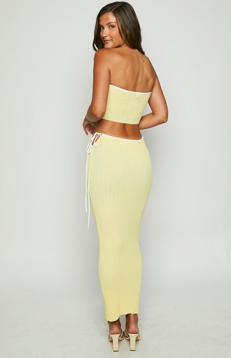 Pia Yellow Contrast Bind Knit Midi Skirt Product Image