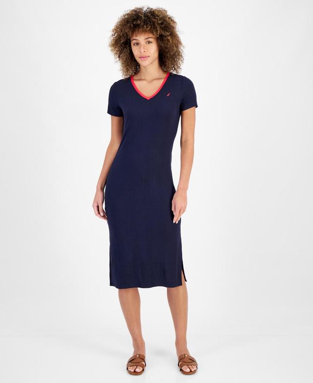 Women's Rib-Knit Midi T-Shirt Dress Product Image