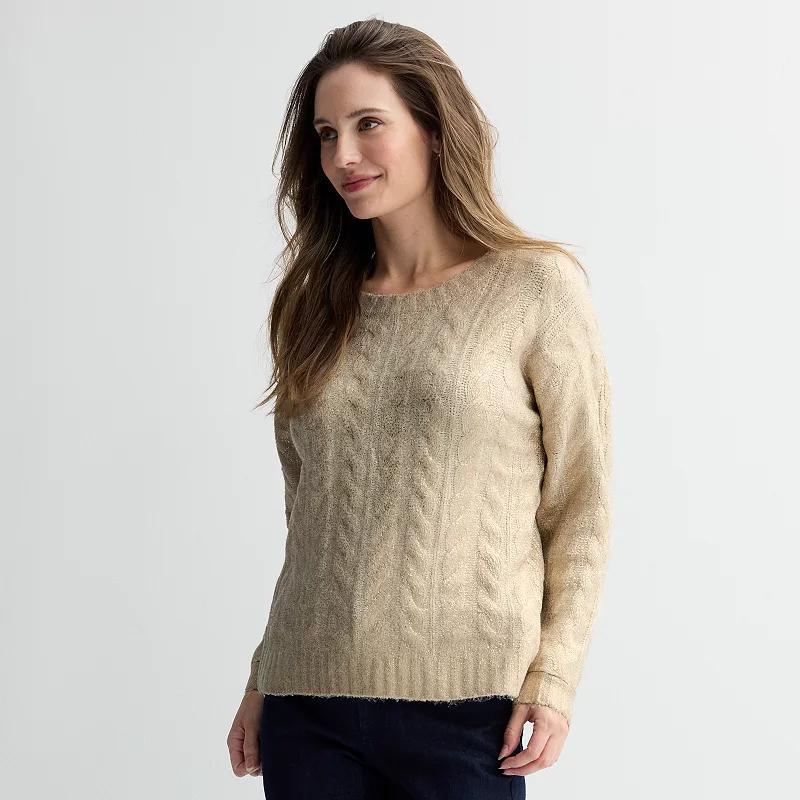 Womens Farmers Market Foiled Cable Sweater Beige Product Image