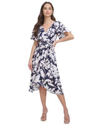 Women's Printed Flutter-Sleeve High-Low Dress Product Image