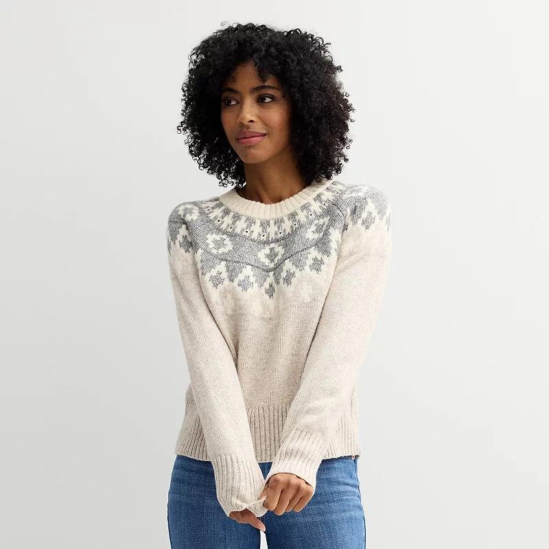 Womens Sonoma Goods For Life Classic Sweater Brown Fair Isle Product Image