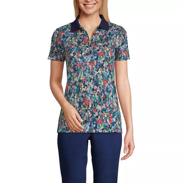 Petite Lands End Supima Cotton Short Sleeve Polo Shirt, Womens Blue Field Floral Product Image