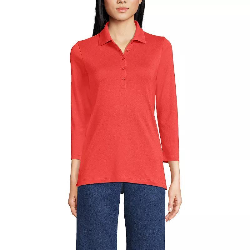 Lands End Womens 3/4 Sleeve Supima Cotton Polo Shirt Product Image