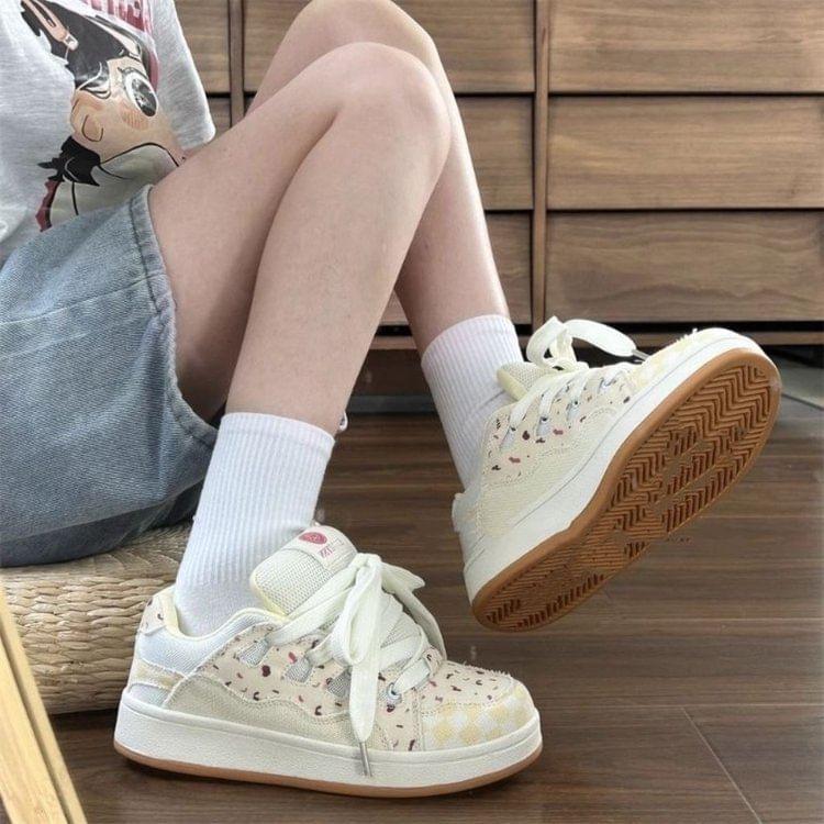 Platform Patterned Lace-Up Sneakers Product Image