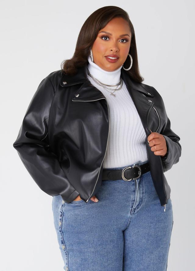 Plus Size Asymmetric Faux Leather Jacket Ashley Stewart Product Image