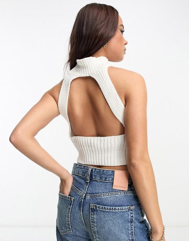 Pacsun high neck knit crop top in white sand Product Image