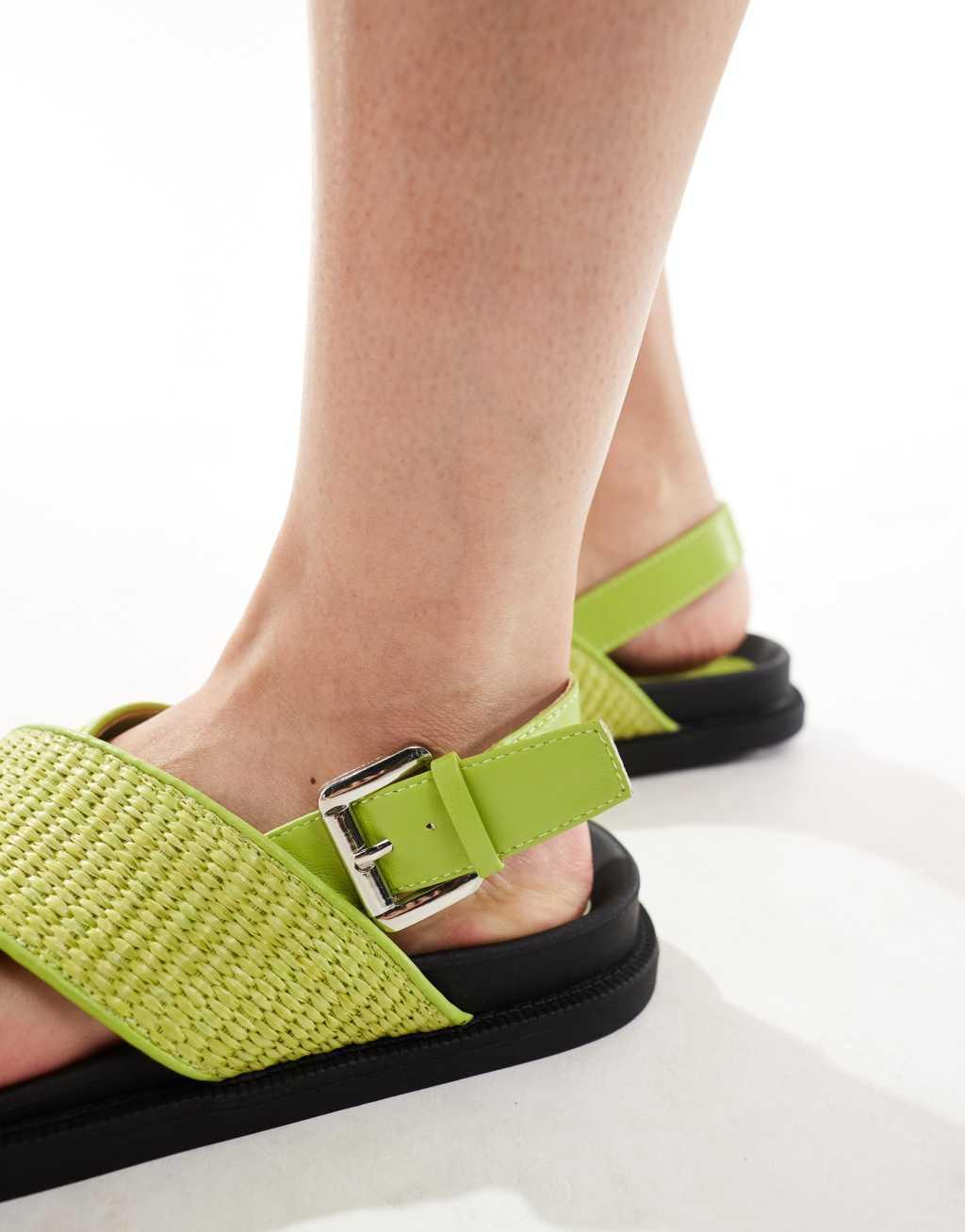 London Rebel cross strap woven sandals in olive green Product Image