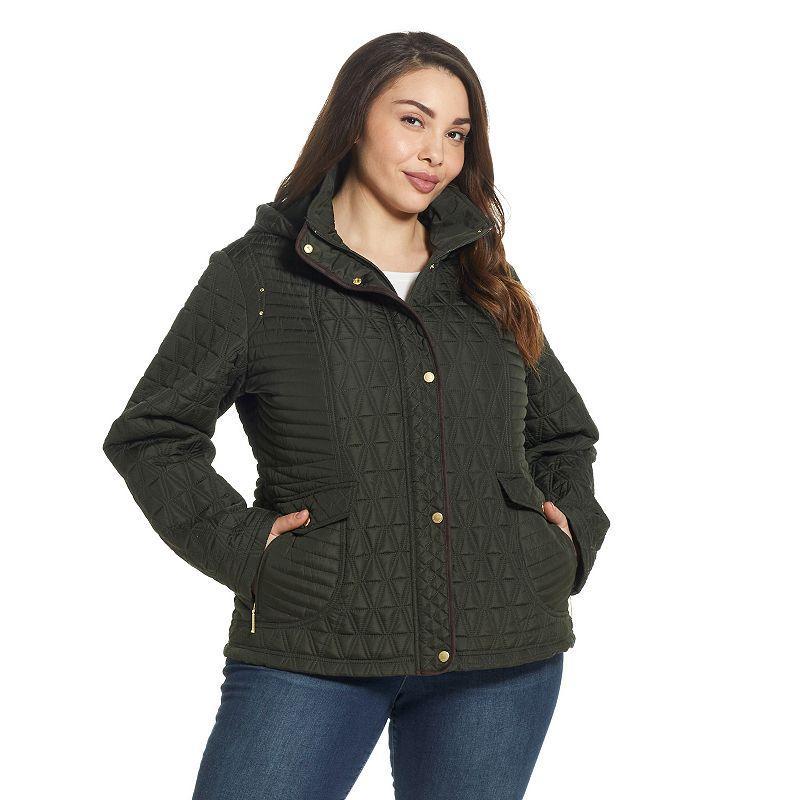 Plus Size Weathercast Faux-Suede Trim Quilted Jacket, Womens Green Product Image