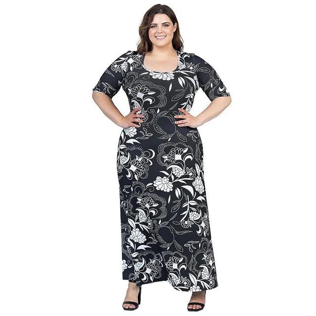 Plus Size 24Seven Comfort Elbow Sleeve Casual A Line Maxi Dress, Womens Product Image