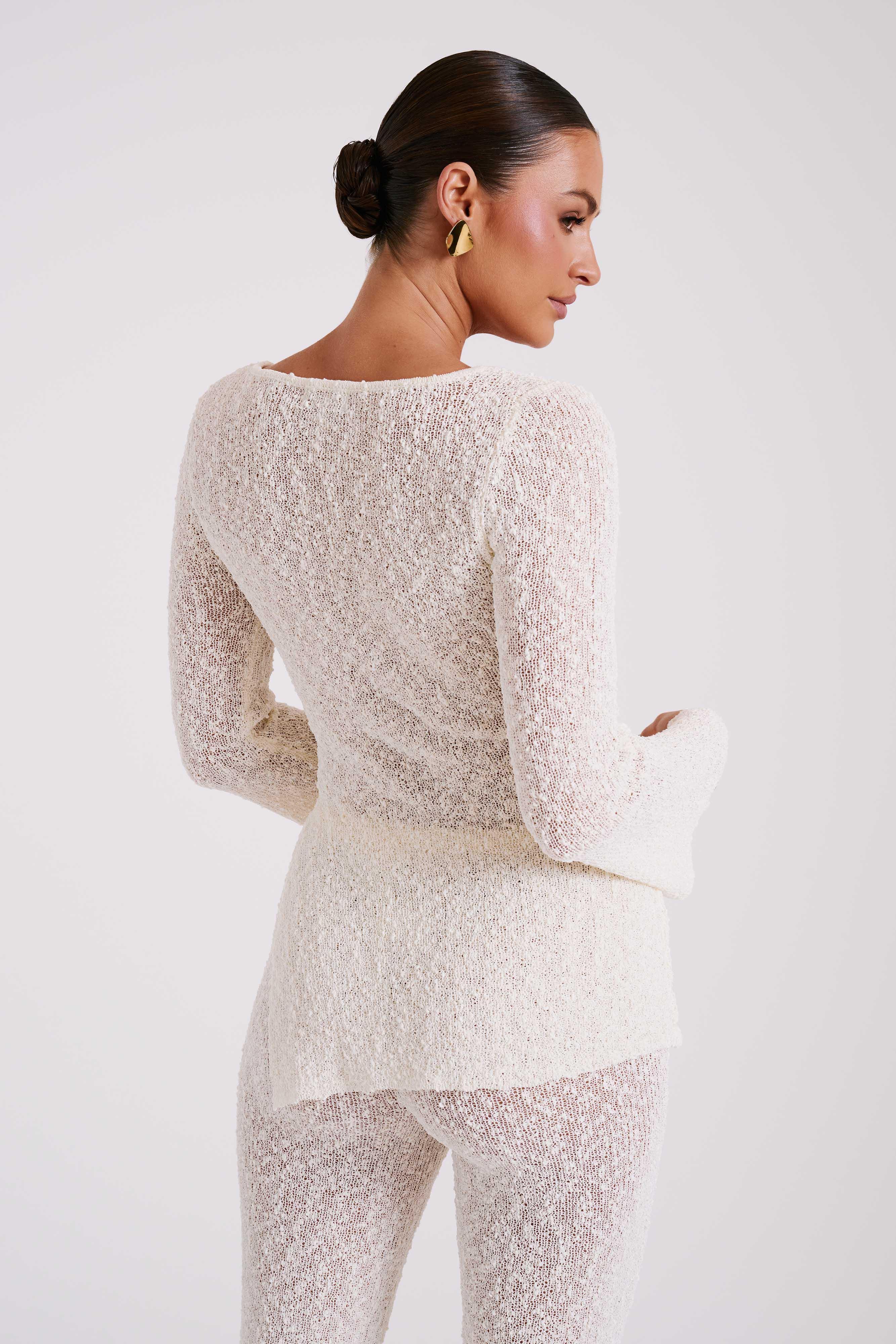 Liz Boucle Long Sleeve Top - Cream Product Image