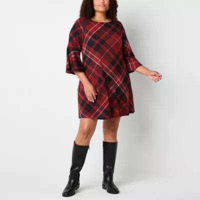 Jessica Howard Womens 3/4 Sleeve Plaid Shift Dress Plus Product Image