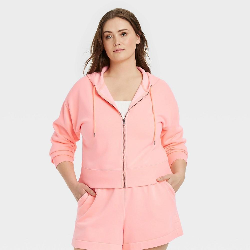 Womens Cropped Full Zip Hoodie Sweatshirt - Universal Thread Bright Coral XXL Product Image